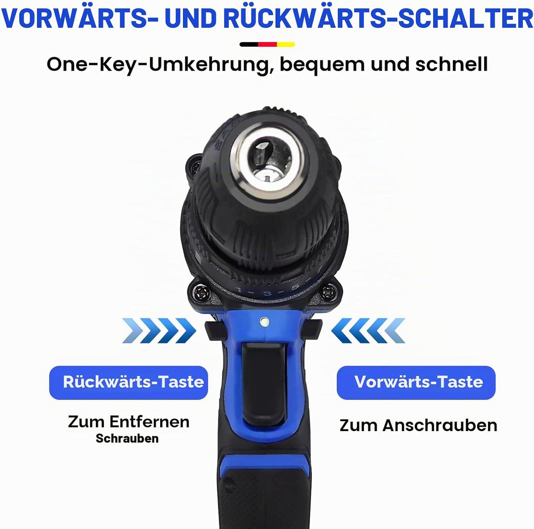 Akku-Bohrschrauber Akkuschrauber 45Nm, 21V Akku-Bohrmaschine mit 1×1.5Ah Akku, 25+1 Drehmoment Akkub