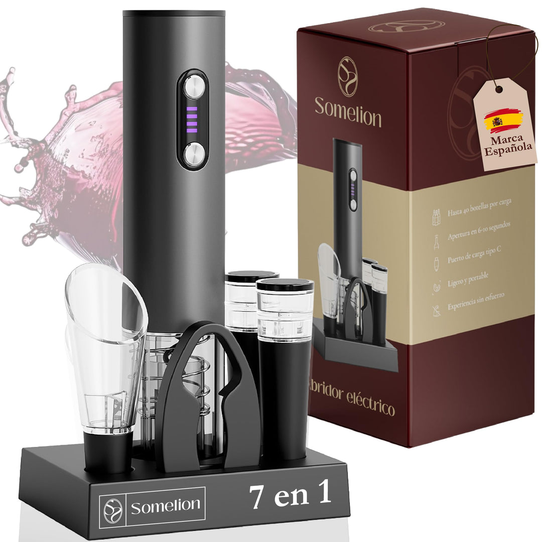 Elektrischer Weinöffner mit Batterie-Display, 7-in-1-Set, mit Sockel, Zubehör, Vakuum, Ausgiesser, U