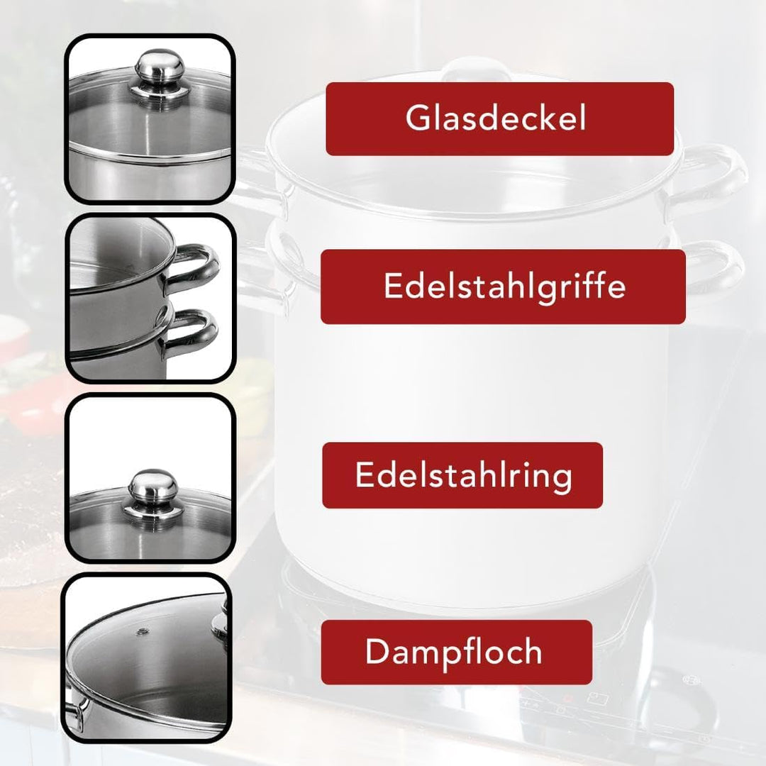 Baumalu 342639 Couscous-Topf 9 l, 24 cm, Stahl, Silber Diamètre : 24 cm, Diamètre : 24 cm