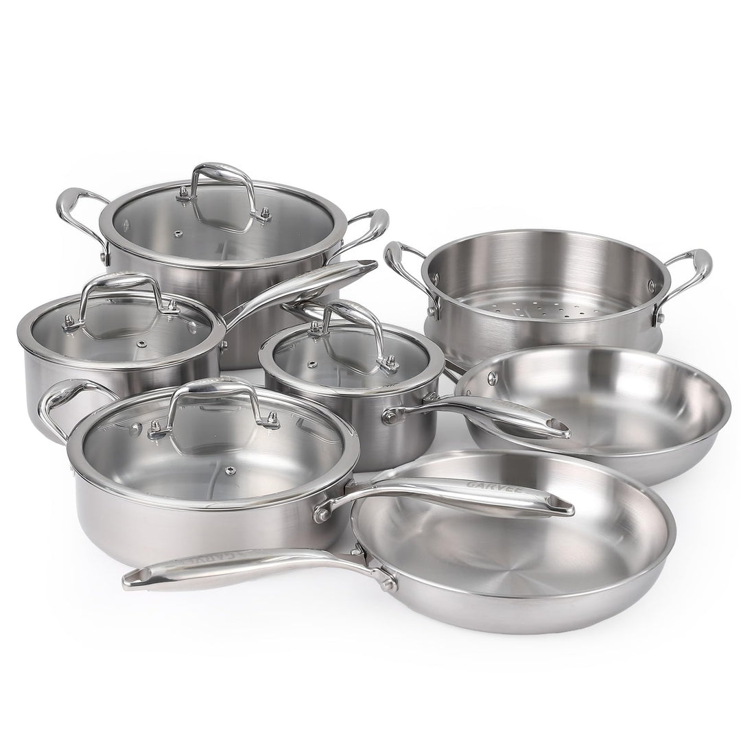 Garvee Edelstahl Topfset Induktion 11-teilig, 3-Lagig Kochtopf Set mit Glasdeckeln, Induktions Töpfe