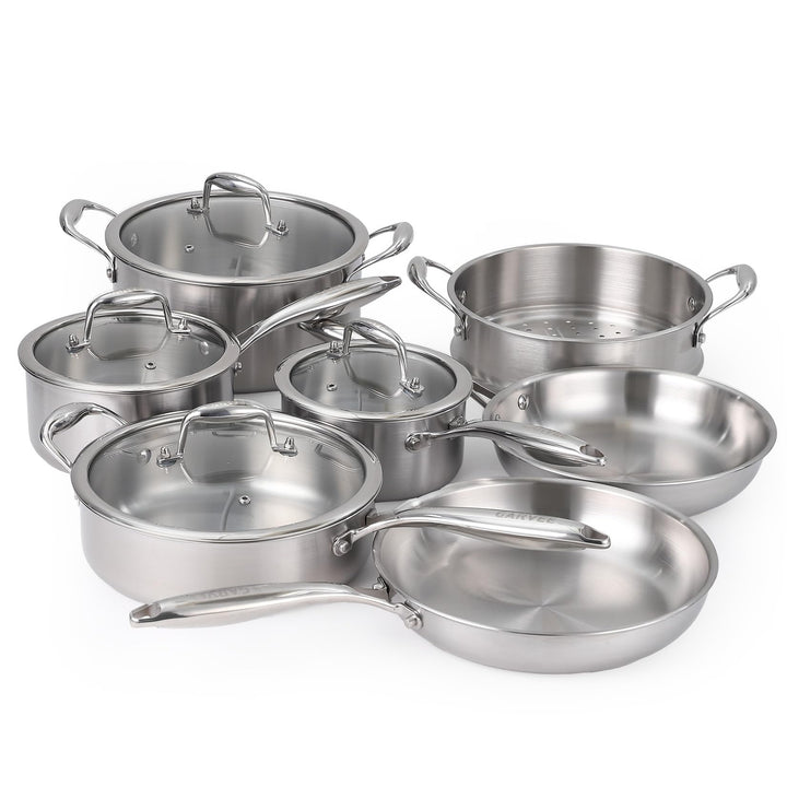 Garvee Edelstahl Topfset Induktion 11-teilig, 3-Lagig Kochtopf Set mit Glasdeckeln, Induktions Töpfe