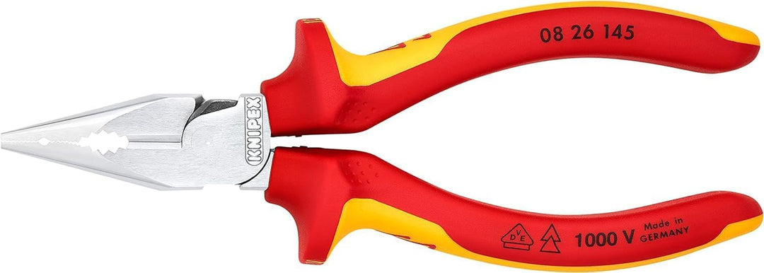 Knipex Spitz-Kombizange verchromt, isoliert mit Mehrkomponenten-Hüllen, VDE-geprüft 145 mm 08 26 145