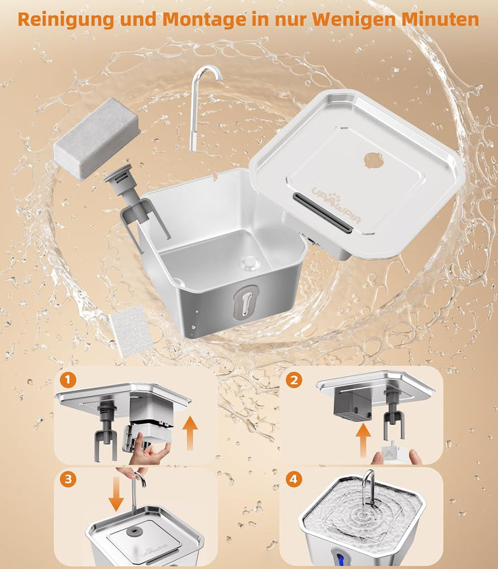 4L Katzenbrunnen Edelstahl mit 3 Filtern Trinkbrunnen für Katze Katzenbrunnen für Katzen mit Wassers