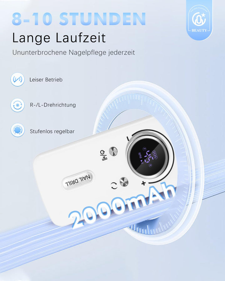 CozyZen Kabellose Nagelfeile Professionell: 45000 U/min Wiederaufladbare Elektrische Nagelfeile Set,