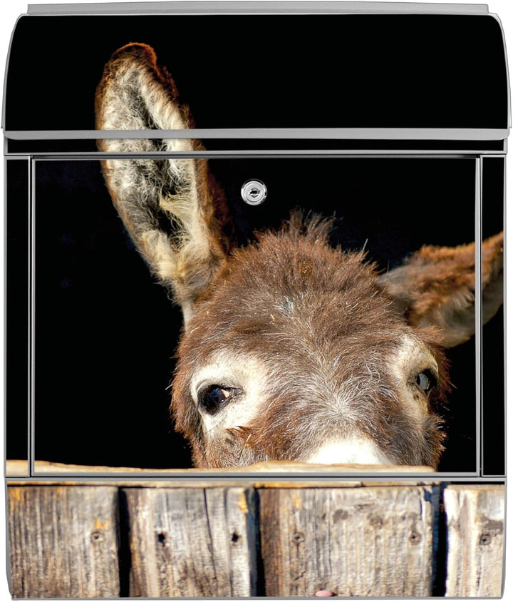 banjado® Design Briefkasten mit Motiv Esel 39x47x14cm &amp; 2 Schlüssel - Briefkasten Stahl Silber mit Z