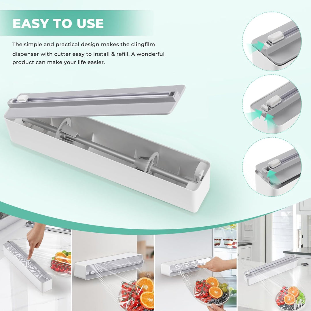 Frischhaltefolienspender mit Cutter - Magnetisch & Klebe, ohne Bohren, Folienschneider für Frischhal