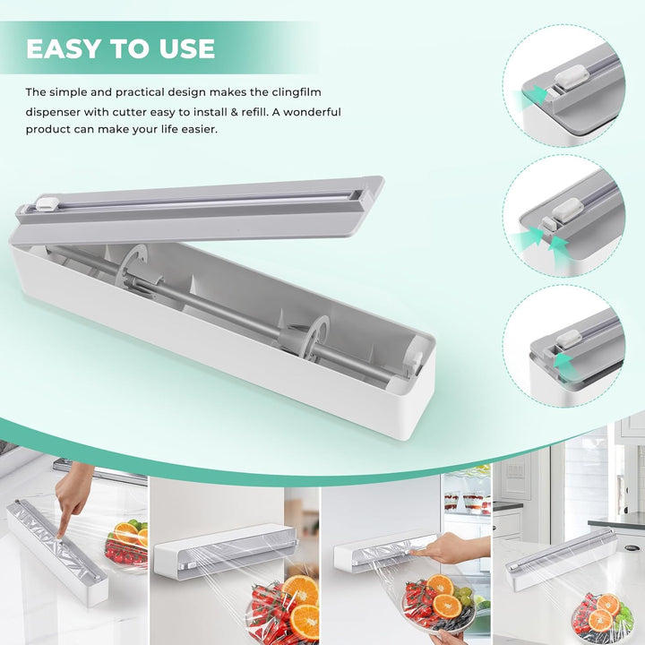 Frischhaltefolienspender mit Cutter - Magnetisch & Klebe, ohne Bohren, Folienschneider für Frischhal