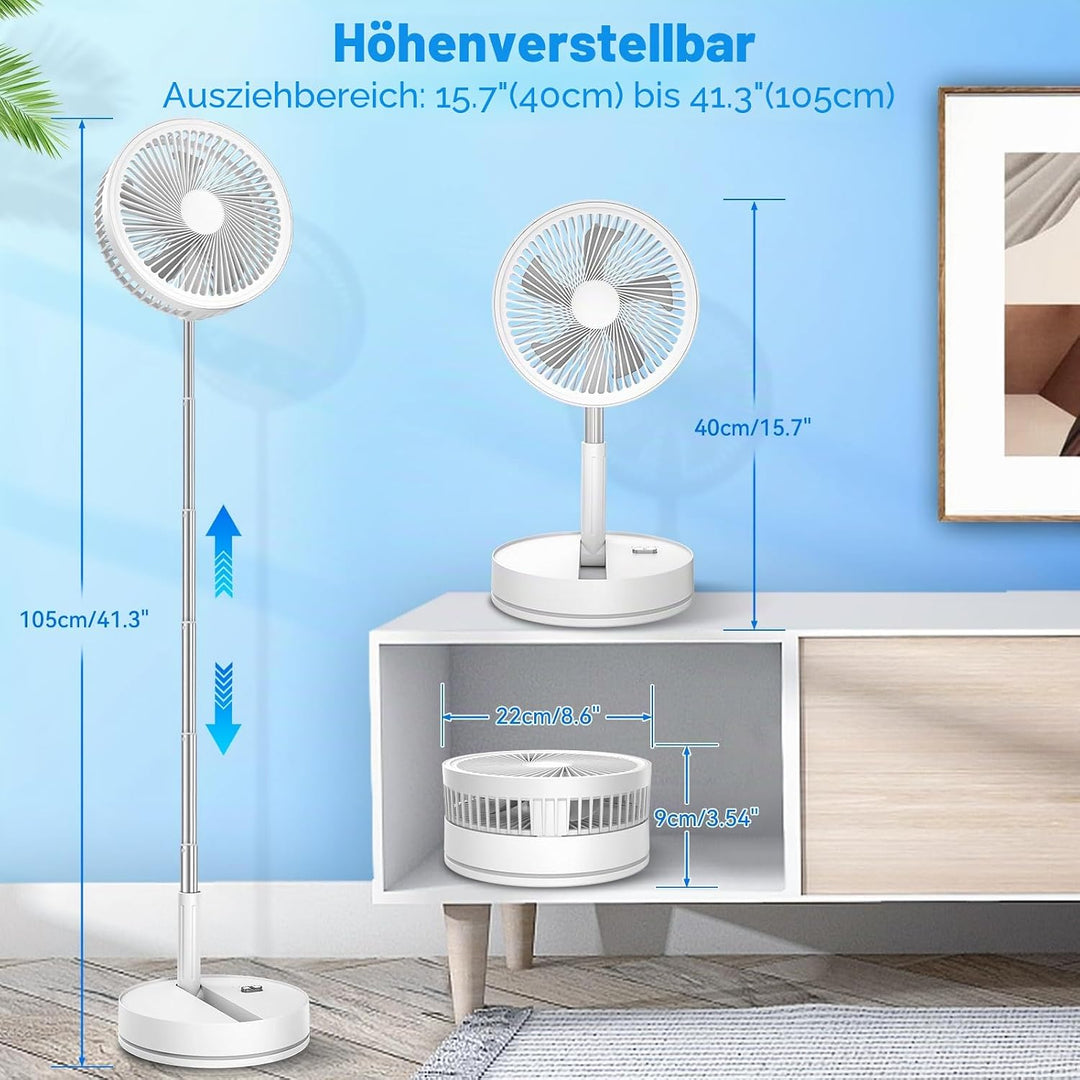 Leise Tragbarer Ventilator mit Fernbedienung - 8,6" Tisch und Stand Faltbarer Fan, 4 Modi/4 Std Time