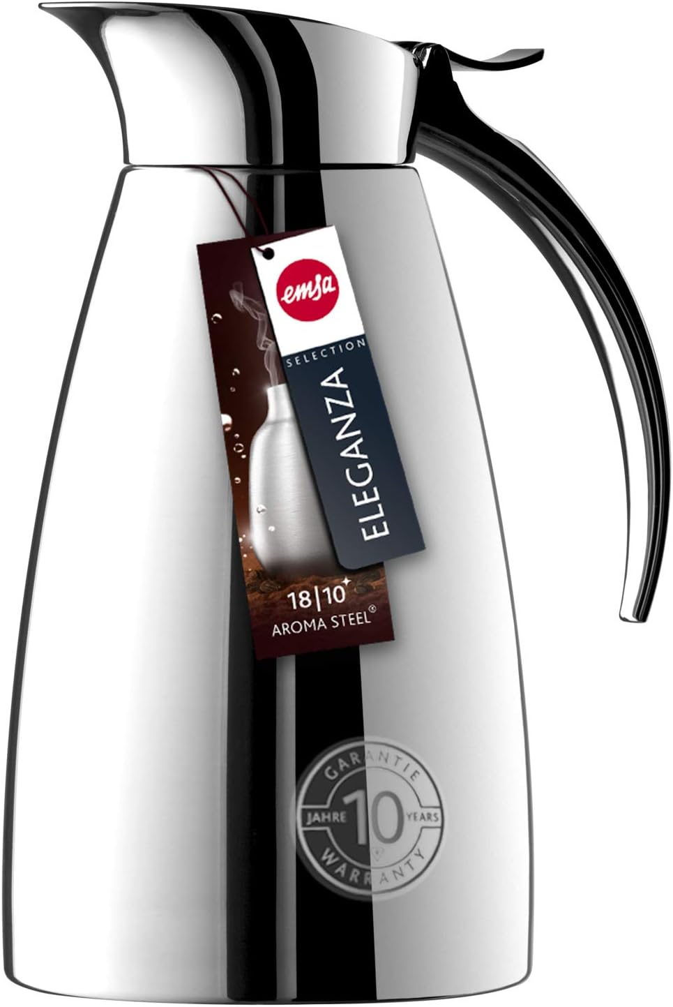 Emsa Eleganza Isolierkanne 502488 | 0,6 L Fassungsvermögen | Easy Open Verschluss | 12h heiss, 24h k