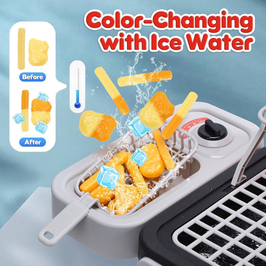 CUTE STONE BBQ Grillspielzeug für Kinder mit farbwechselndem Spielessen, brutzelnden Geräuschen & Li