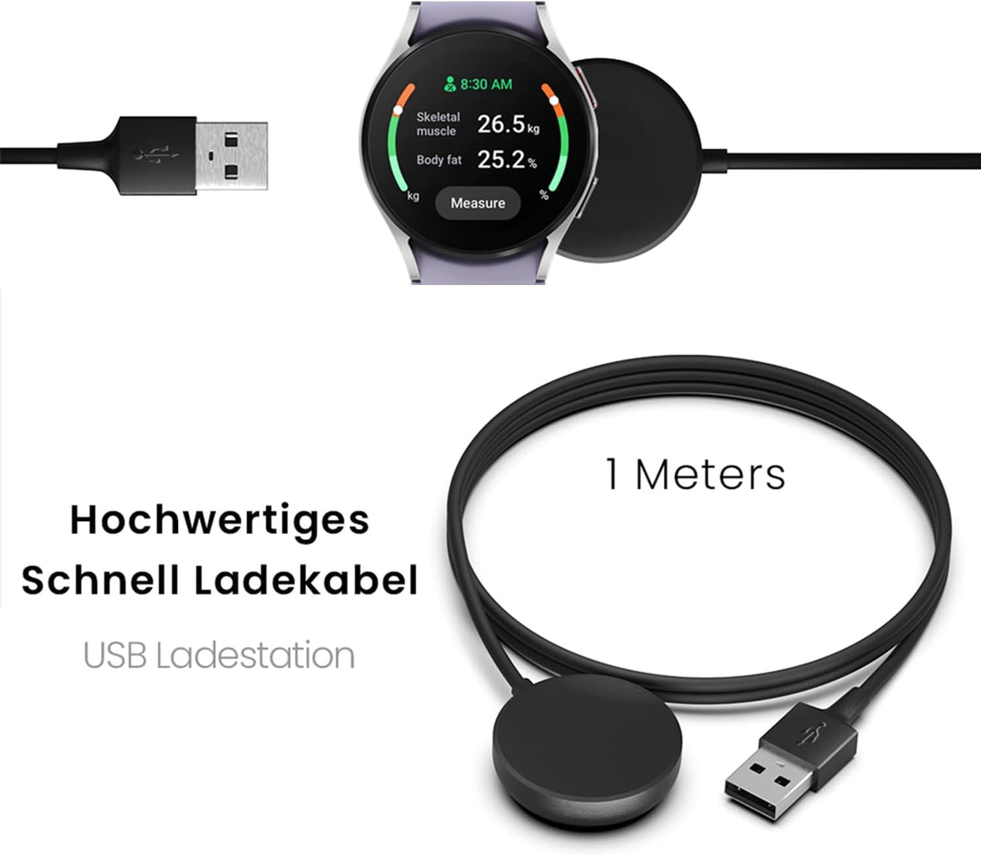 1M Samsung Watch Ladegerät für Samsung Galaxy Watch 8/7/6/Ultra, 8/6/4 Classic/FE/5/5 Pro/3, Active