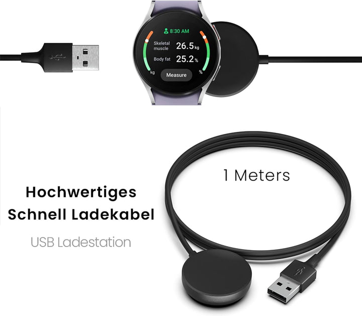 1M Samsung Watch Ladegerät für Samsung Galaxy Watch 8/7/6/Ultra, 8/6/4 Classic/FE/5/5 Pro/3, Active