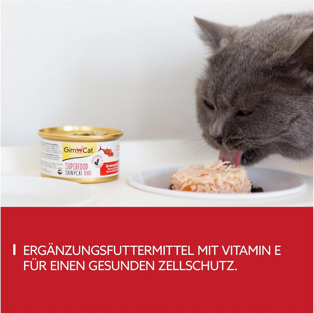 GimCat Superfood ShinyCat Duo Thunfisch mit Tomaten - Katzenfutter mit saftigem Filet ohne Zuckerzus