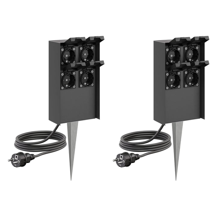 ledscom.de 2 Stück Garten-Steckdosen-Säule POMI mit Erdspiess und 2m Kabel für aussen, IP44, 4-Fach,