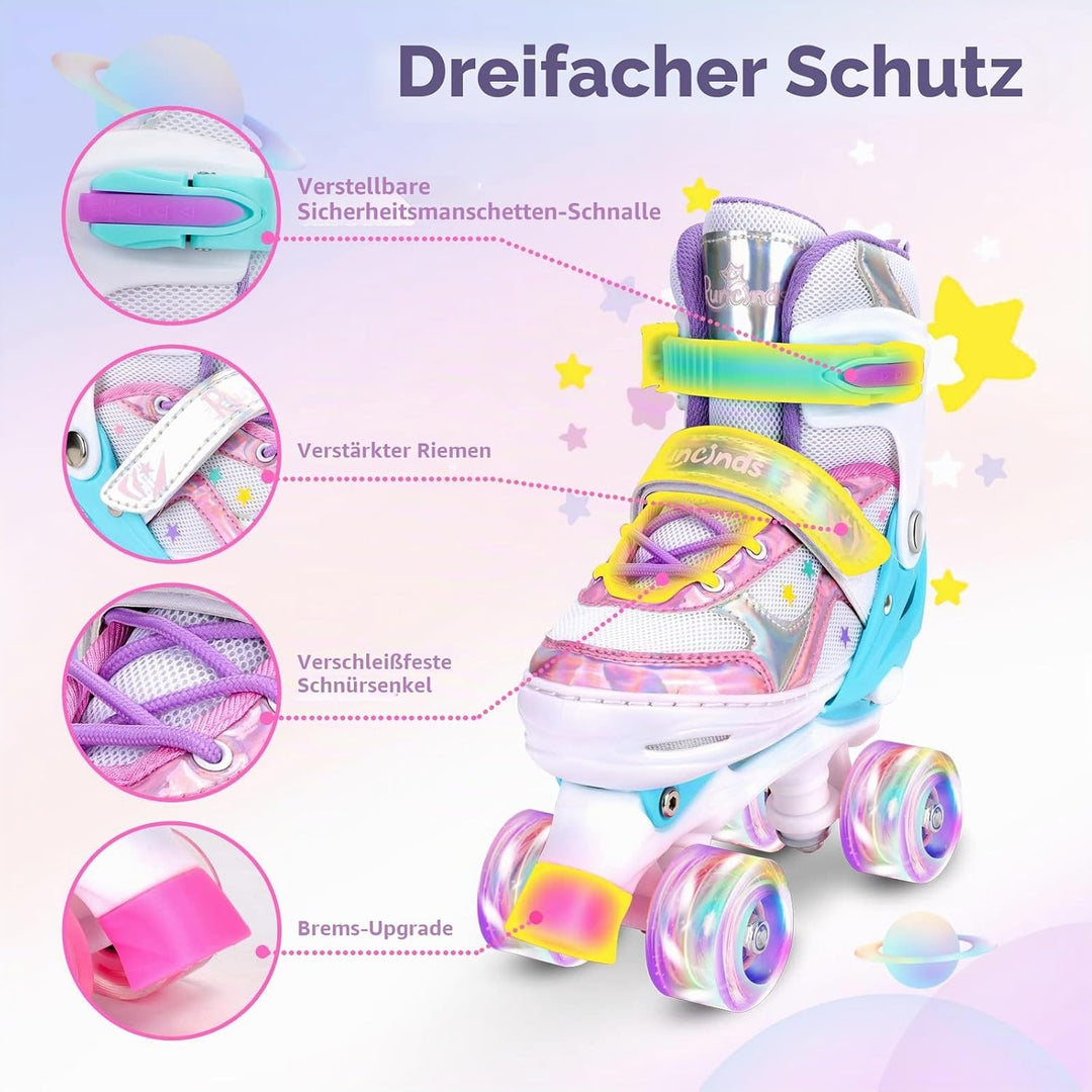 Runcinds 4 Grössen Verstellbare Kinder Rollschuhe für Mädchen, Jungen, Kleinkinder, mit leuchtenden