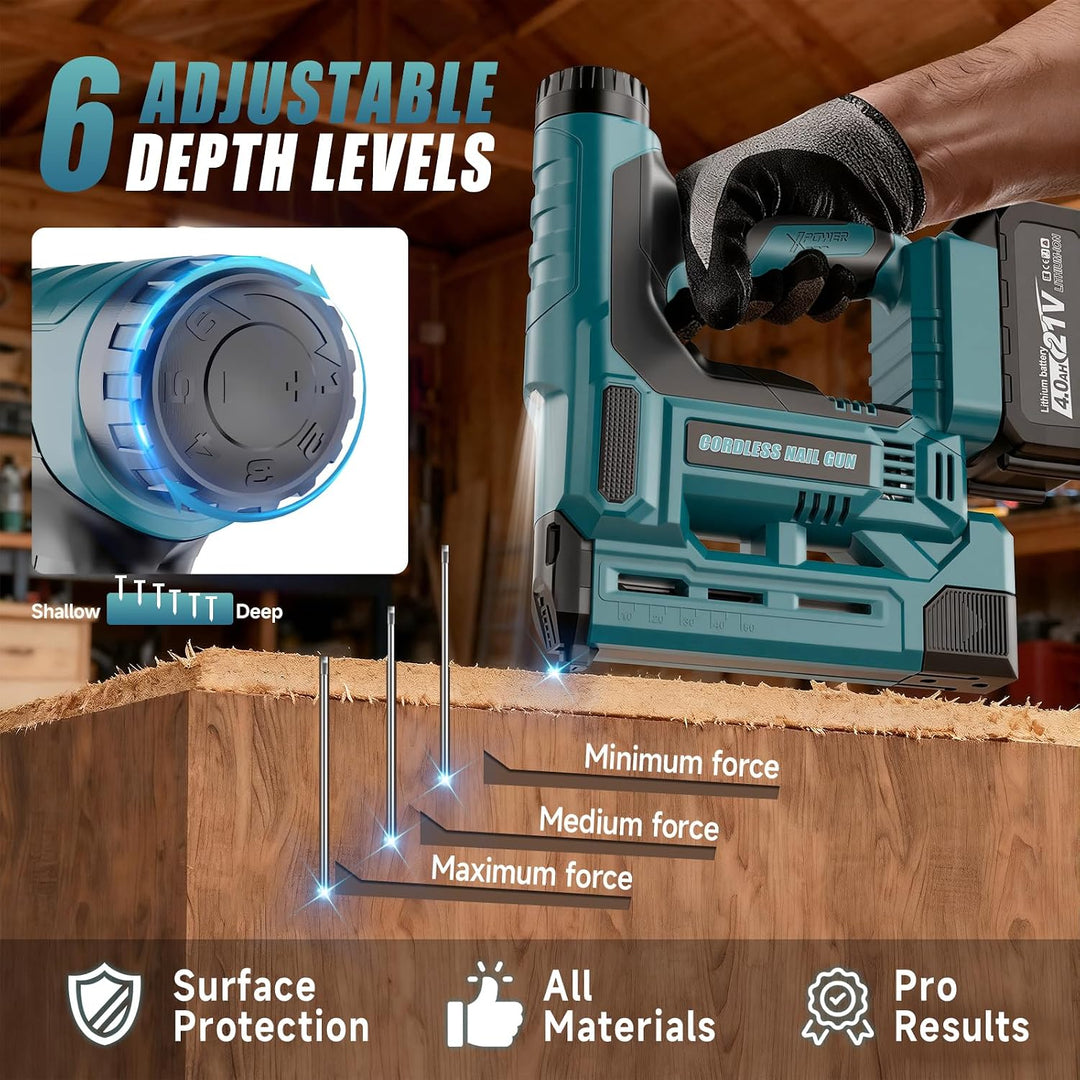 Cordless Nail Gun with 2 x 4.0Ah Batteries, 18 Gauge 2 In 1 Electric Brad Nailer &amp; Staple Gun with 1