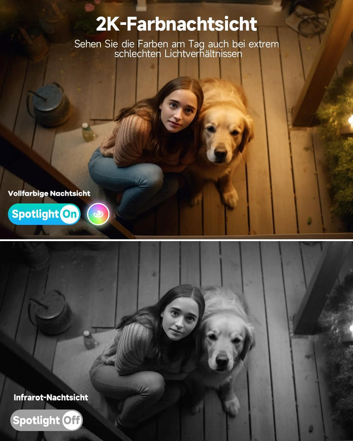 2K Überwachungskamera Aussen Akku/Solar - Kamera Überwachung Aussen WLAN mit Farbige Nachtsicht, Kab