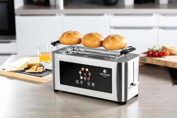CHEF CUISINE Infrarot-Langschlitz-Toaster 1400W, Edelstahl, 6 Bräunungsstufen, Touchdisplay & LED-An