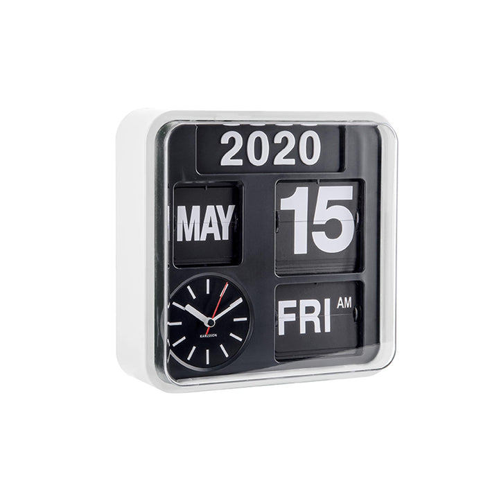 KARLSSON KA5364WH - Mini-Wanduhr mit Kalender - Fallblattanzeige - Weiss