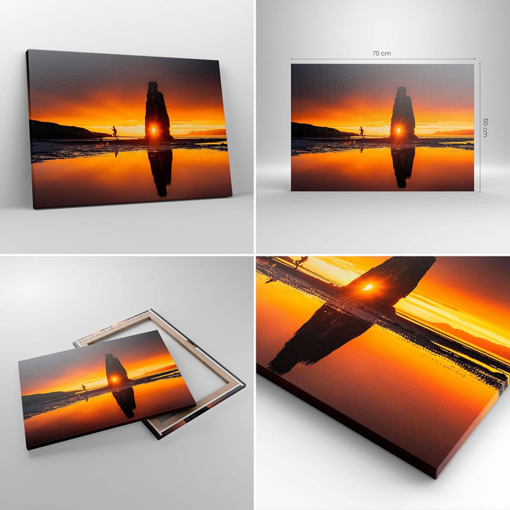 Bilder auf Leinwand Meer Felsen Wasser Leinwandbild mit Rahmen 70x50cm Wandbilder Dekoration Wohnzim