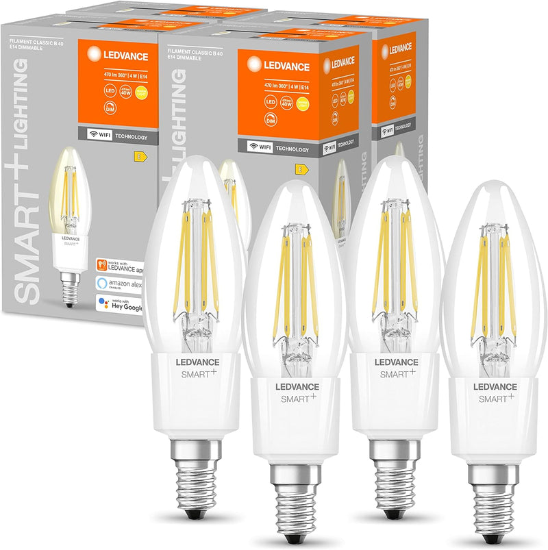 LEDVANCE Smarte LED-Lampe mit Wifi Technologie, Sockel E14, Dimmbar, Warmweiss (2700K), Kerzenform,