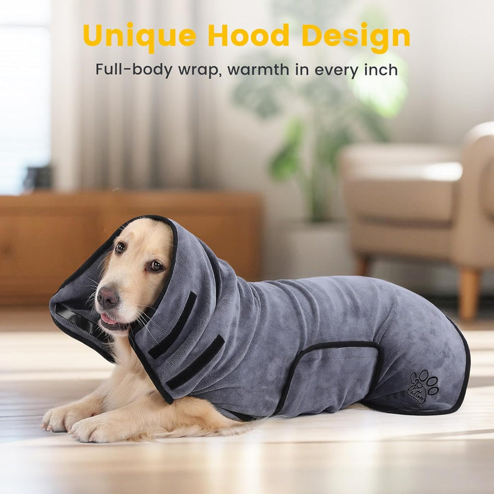 PETTOM Hundebademantel, Bademantel Hund mit Hohem Kragen, Hundebademantel für Grosse Hunde, Hunde Ba