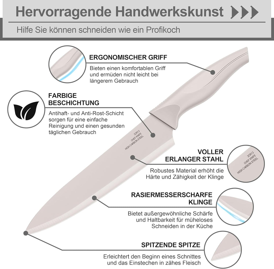 TEAMFAR Messerblock mit Messerset, 15-teilig Edelstahl küchenmesser Set mit Wetzstahl, Messerblock m