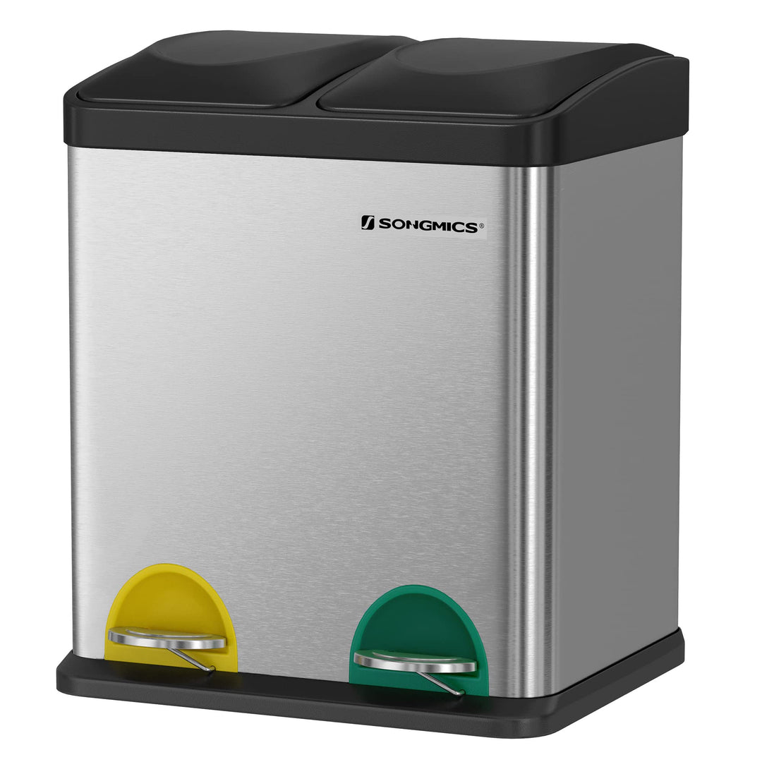 SONGMICS Mülleimer 30 Liter, Mülltrennung, 2 x 15 Liter, Abfalleimer, Treteimer mit Inneneimern, far