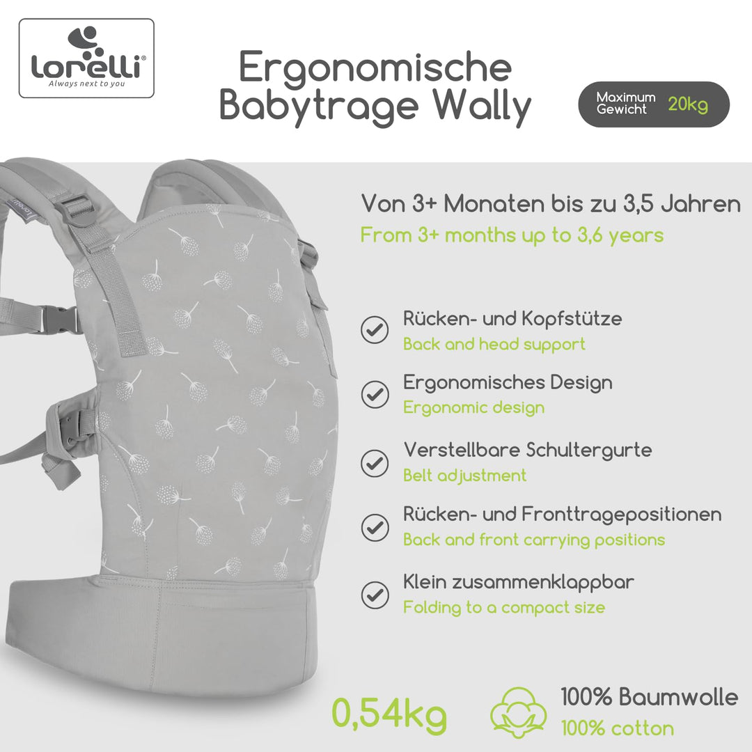 Lorelli Babytrage Wally ab 3 Monate, Kindertrage, Ergonomisches Design, Atmungsaktives Material, Ver
