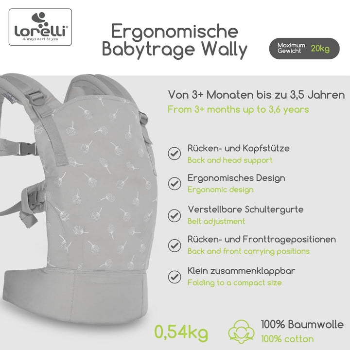 Lorelli Babytrage Wally ab 3 Monate, Kindertrage, Ergonomisches Design, Atmungsaktives Material, Ver