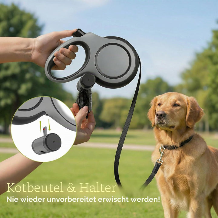 Hundeleine 8m, Robuste Rollleine für Hunde bis 50kg/110lbs, Flexileine mit Bequemen Griff &amp; Kotbeute