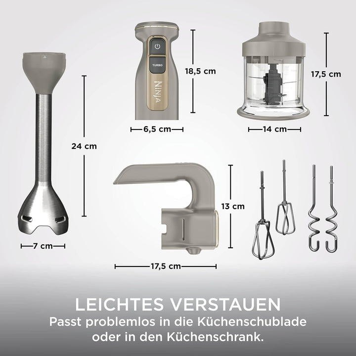 Ninja Foodi 3-in-1 Stabmixer Stufenweise Anlauf, 2 Misch-und 5 Rührgeschwindigkeiten zum Zerkleinern
