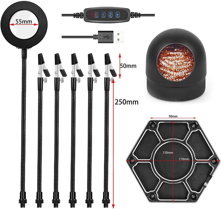 Löten Helfende Hände Werkzeug mit Lupe LED-Licht 6 Arme und Schraubstock Grosse Basis Lötkolben Spit