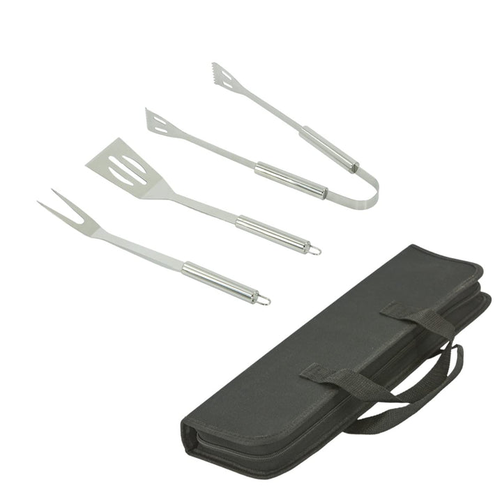 3X Grillbesteck Set Edelstahl, Grill Zubehör für Barbecue, Grillkoffer mit Grillwender, Fleischgabel