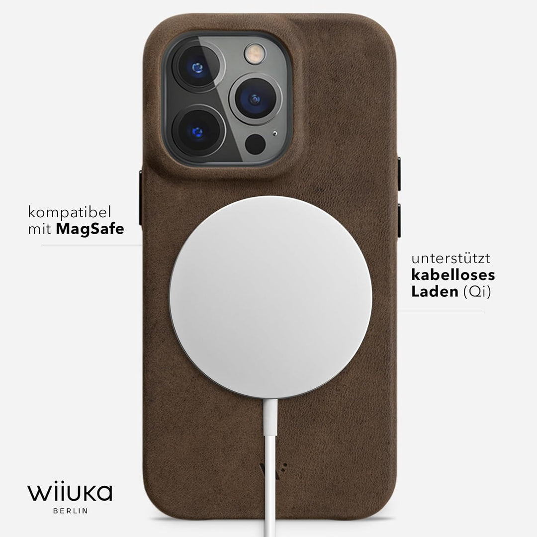 WIIUKA Hülle für iPhone 14 Pro Max, Leder aus Deutschland, Lederhülle extra Dünn, Premium Handyhülle