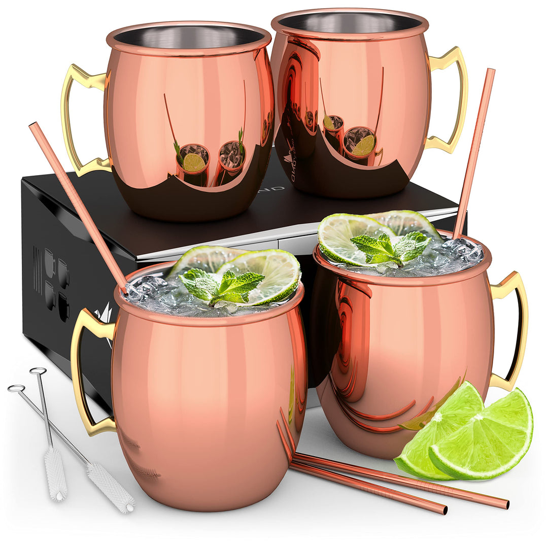 Beyond Moscow Mule Becher Set Kupferbecher - Becher aus Kupfer mit Strohalmen & Geschenkbox I Moskau