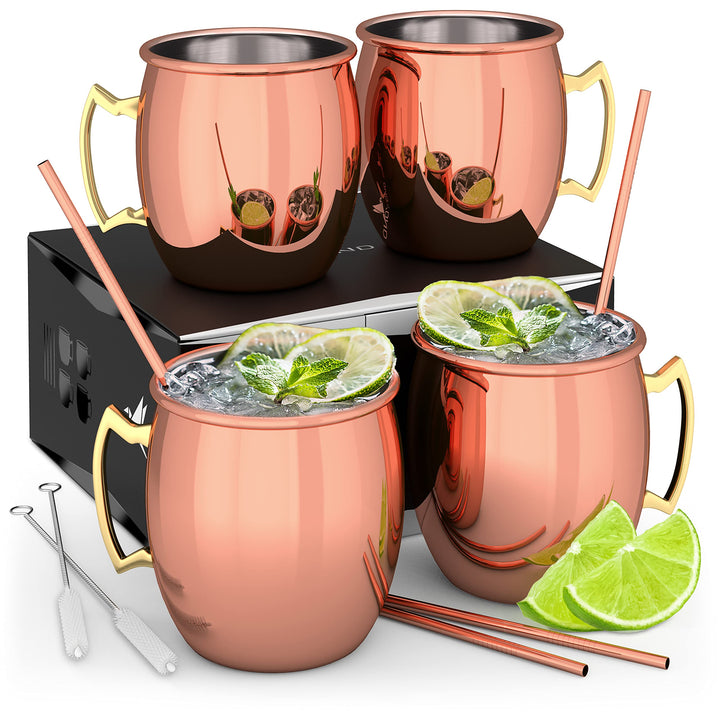 Beyond Moscow Mule Becher Set Kupferbecher - Becher aus Kupfer mit Strohalmen & Geschenkbox I Moskau