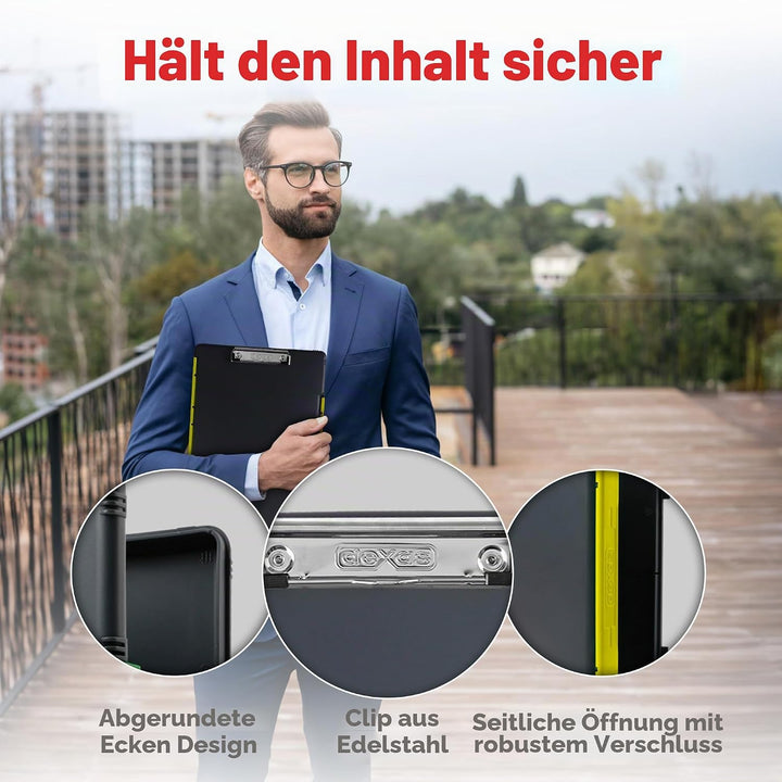 Dexas XL Slimcase 2 Klemmbrett zur Aufbewahrung, legale Grösse, Kunststoff, Grau mit gelbem Clip, 15