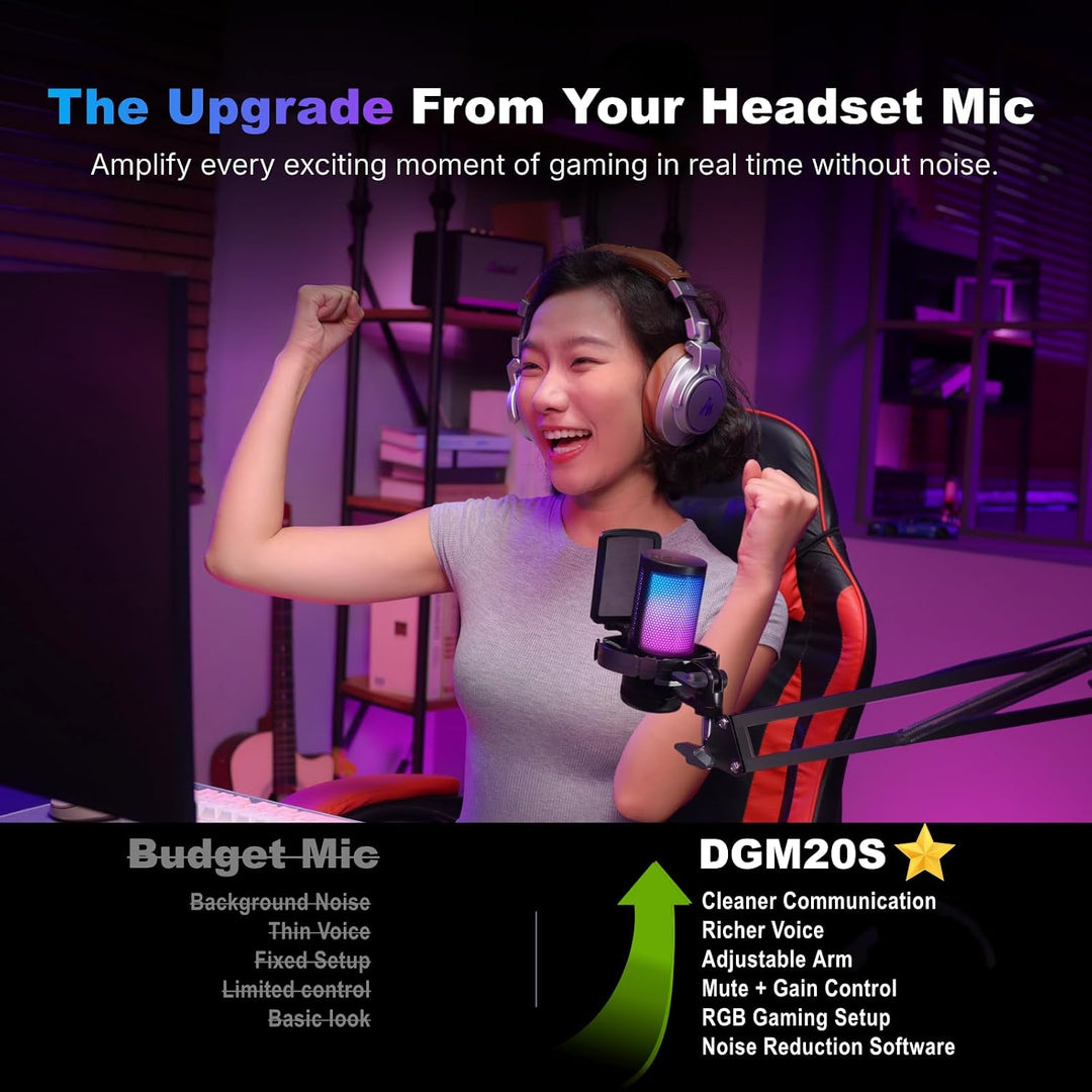 MAONO Gaming USB Mikrofon, Noise Cancellation Kondensator Mic mit Mute, Gain, Monitoring, Galgenarm,
