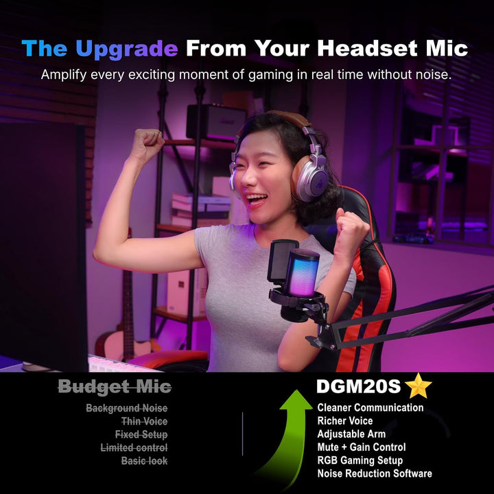 MAONO Gaming USB Mikrofon, Noise Cancellation Kondensator Mic mit Mute, Gain, Monitoring, Galgenarm,