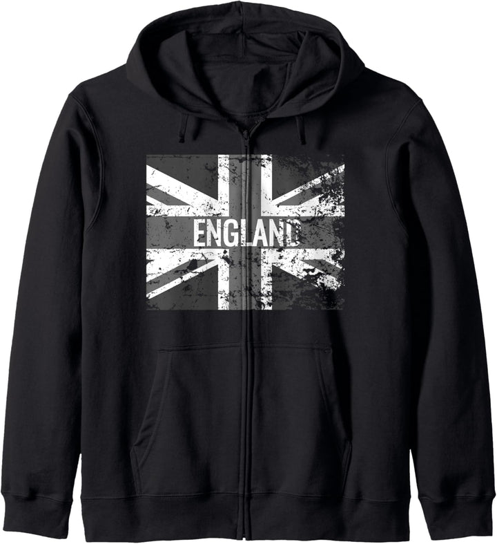 Union Jack England Distressed Grey British Flag Kapuzenjacke