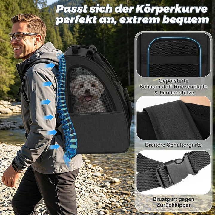 Aystkniet Hunderucksack, Katzenrucksack mit 270° Rundumbelüftung und 3-fachem Einstieg, Faltbare Hau