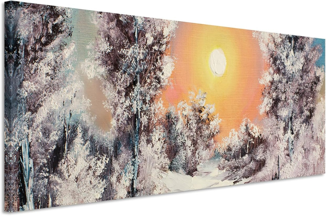 Sinus Art Wandbild 150x50cm Malerische Winterlandschaft am See auf Leinwand für Wohnzimmer, Büro, Sc