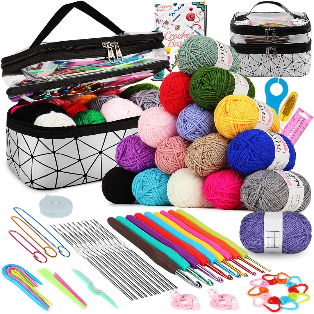 Coopay Häkelset für Anfänger, 71 Stück Häkelnadel Set mit Tasche und Wolle, Prämie Häkel Set mit Str