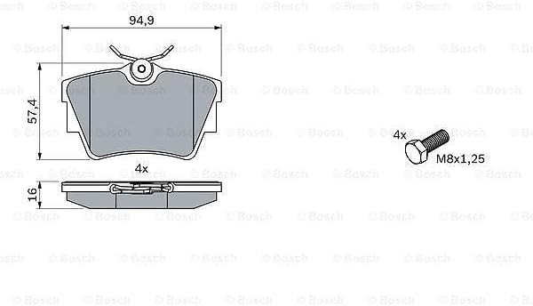 Bosch BP378 Bremsbeläge - Hinterachse - ECE-R90 Zertifizierung - vier Bremsbeläge pro Set