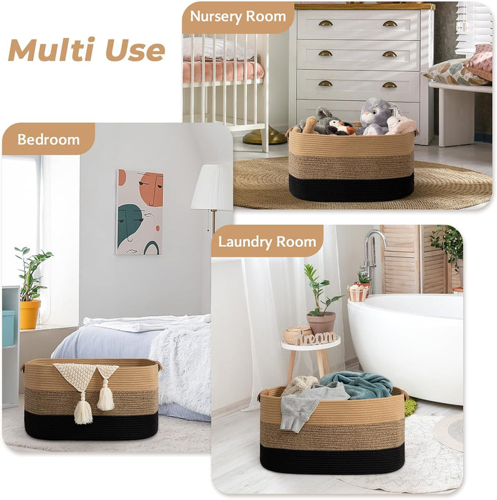 Danpinera Grosser gewebter Korb, 63,5 x 40,6 x 40,6 cm, für Wohnzimmer, Kinderzimmer, Spielzeug und