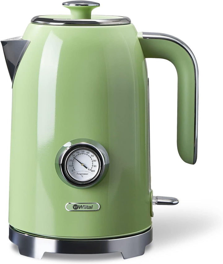 Wiltal Wasserkocher [1,7L, 2200W], Retro Green, Edelstahl, Toaster Wasserkocher set Retro (Wassertem
