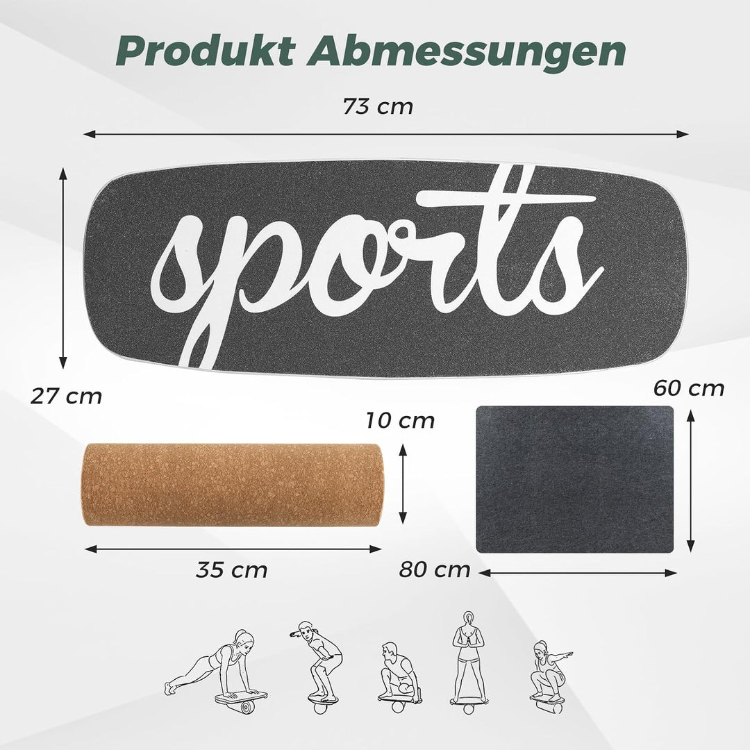 COSTWAY Balance Board, 17 mm Wackelbrett mit 10 cm Korkrolle &amp; Filzmatte, Surfboard aus Birkenholz b