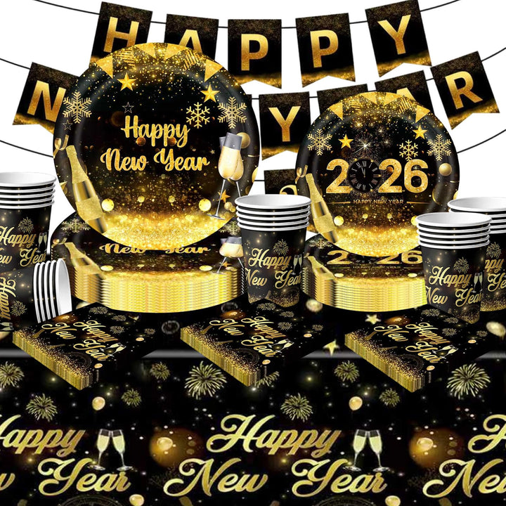Antsparty 2025 Neujahr Partygeschirr für 20 Gäste, 82 Stück Silvester Partygeschirr mit Happy New Ye
