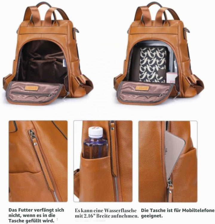 S-ZONE Frauen Weichem Leder Rucksack Anti-Theft Geldbörse Damen Wasserdichte Rucksack Schultasche Br